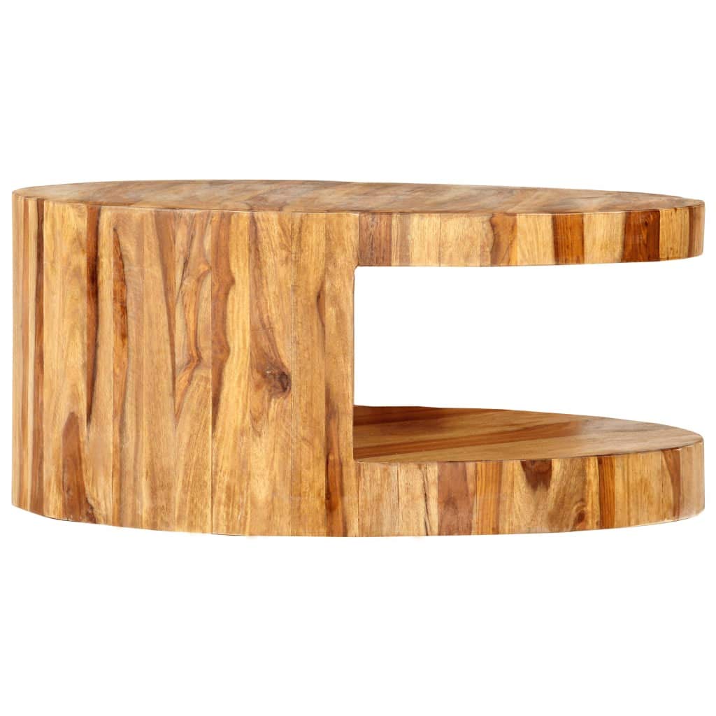 25.6" Solid Sheesham Wood Round Coffee Table with Storage Shelf W757716