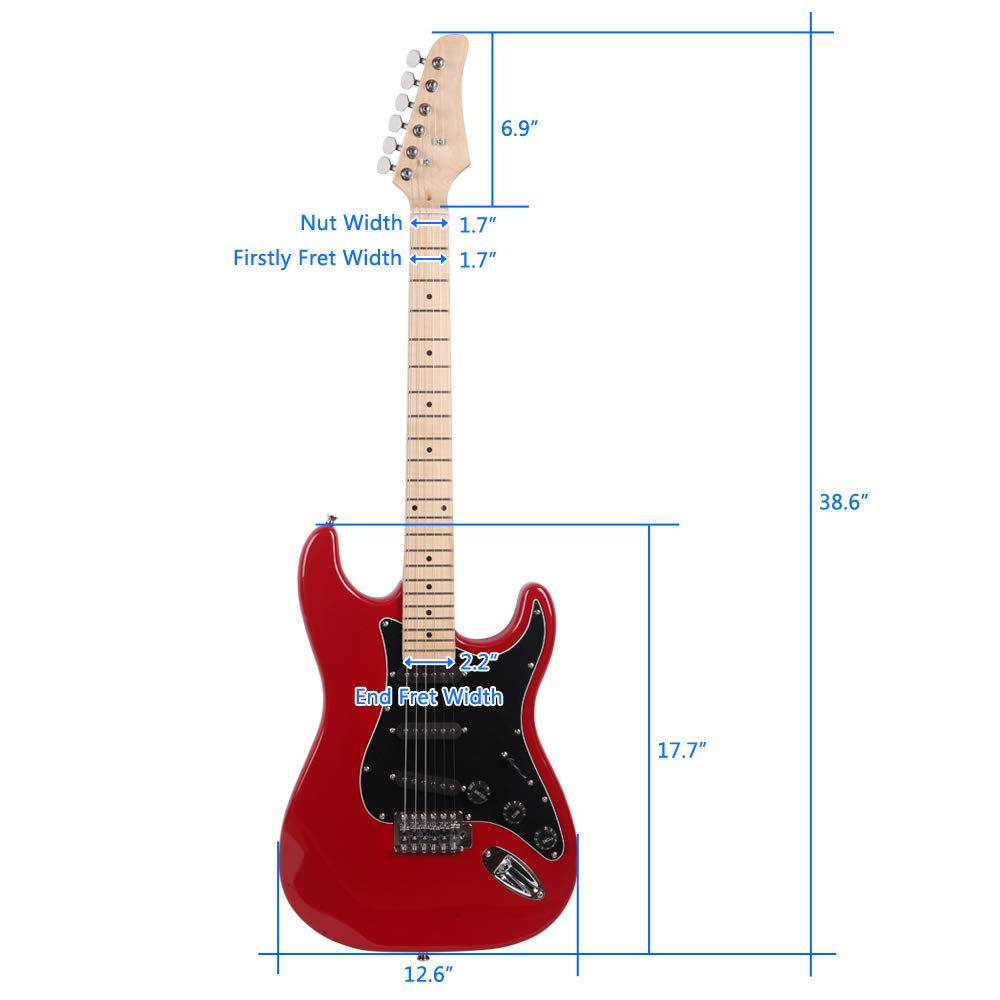 39 Inch Beginner Electric Guitar Kit with Bag, Strap, 20W Amplifier, Red T33516