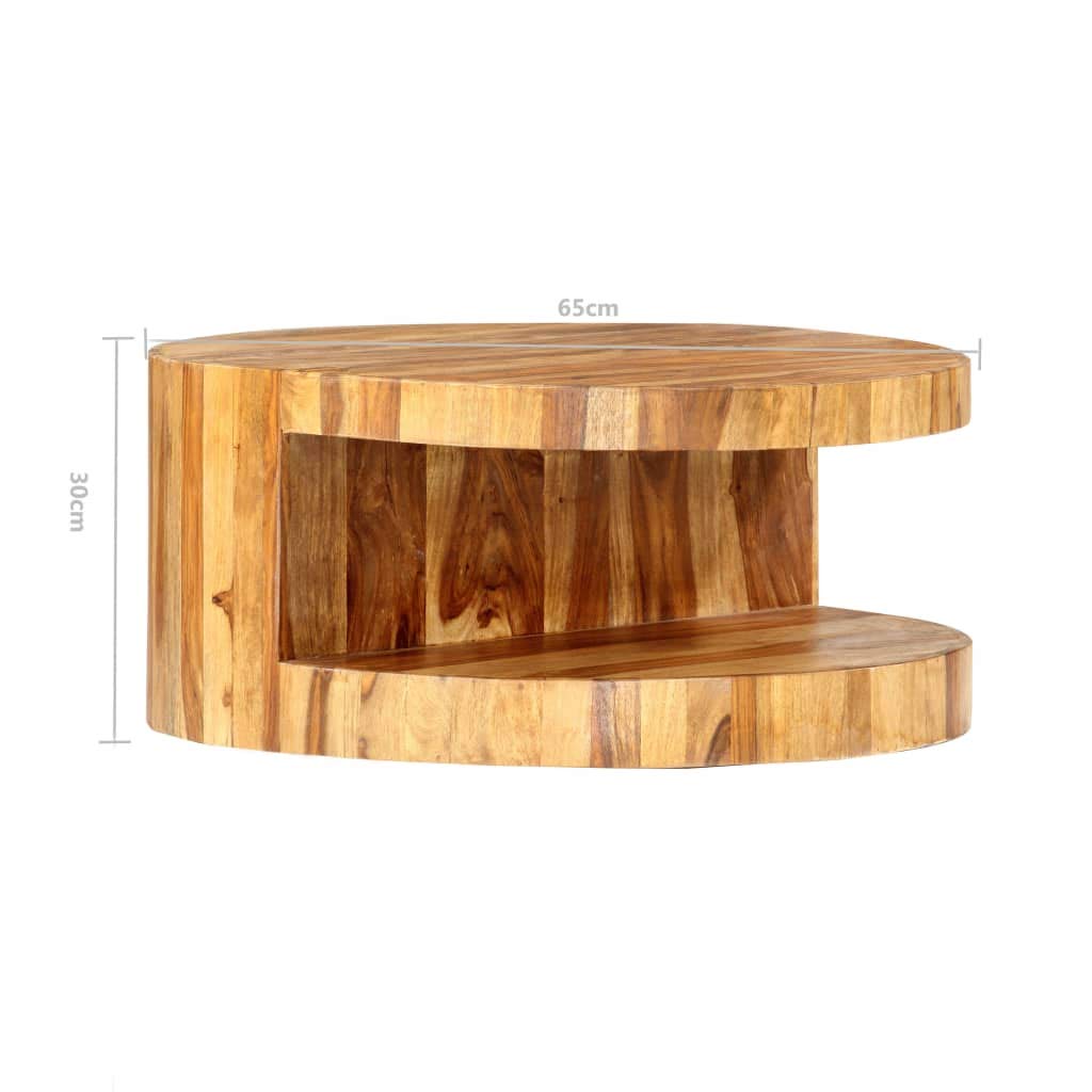 25.6" Solid Sheesham Wood Round Coffee Table with Storage Shelf W757716