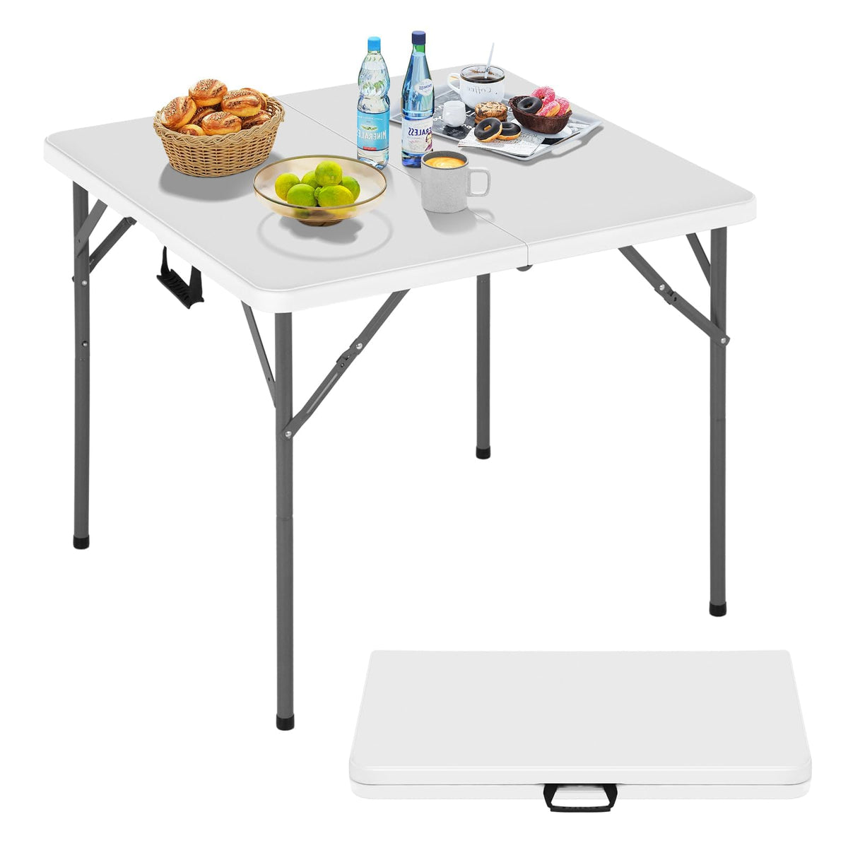 34" Square Plastic Folding Card Table with Carrying Handle P48974