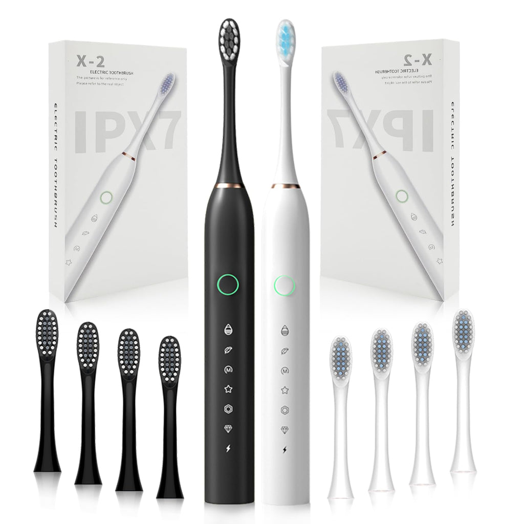 2 Pack Rechargeable Electric Toothbrushes with 8 Brush Heads F943