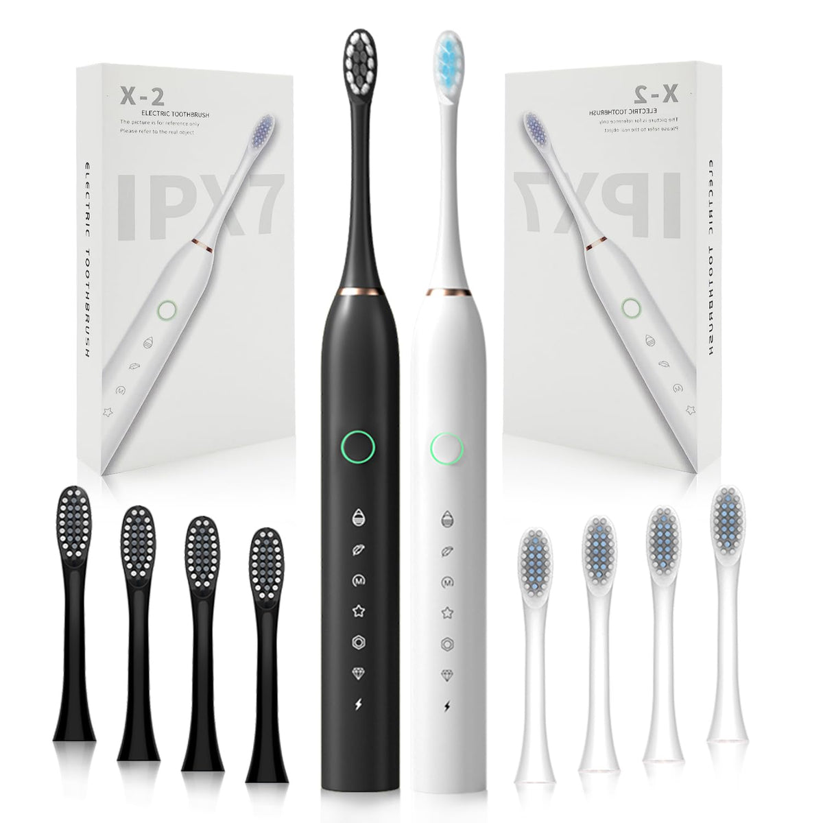 2 Pack Rechargeable Electric Toothbrushes with 8 Brush Heads F943