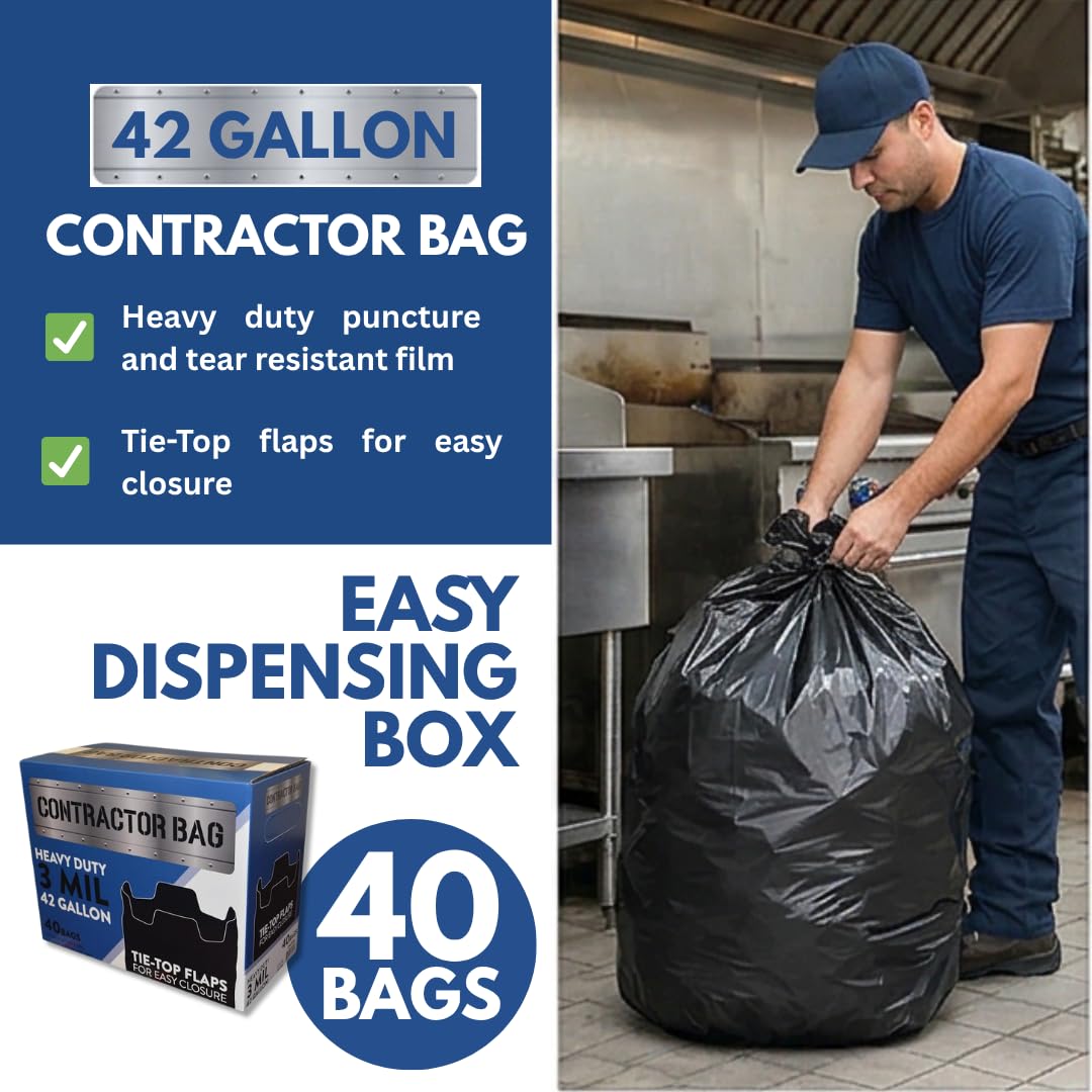 42 Gallon Black Contractor Garbage Bag, 40 Count D578225