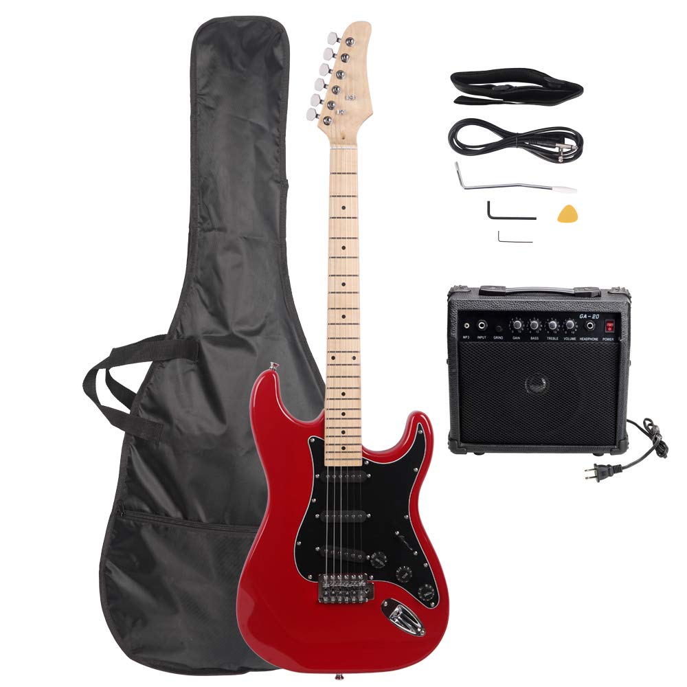 39 Inch Beginner Electric Guitar Kit with Bag, Strap, 20W Amplifier, Red T33516