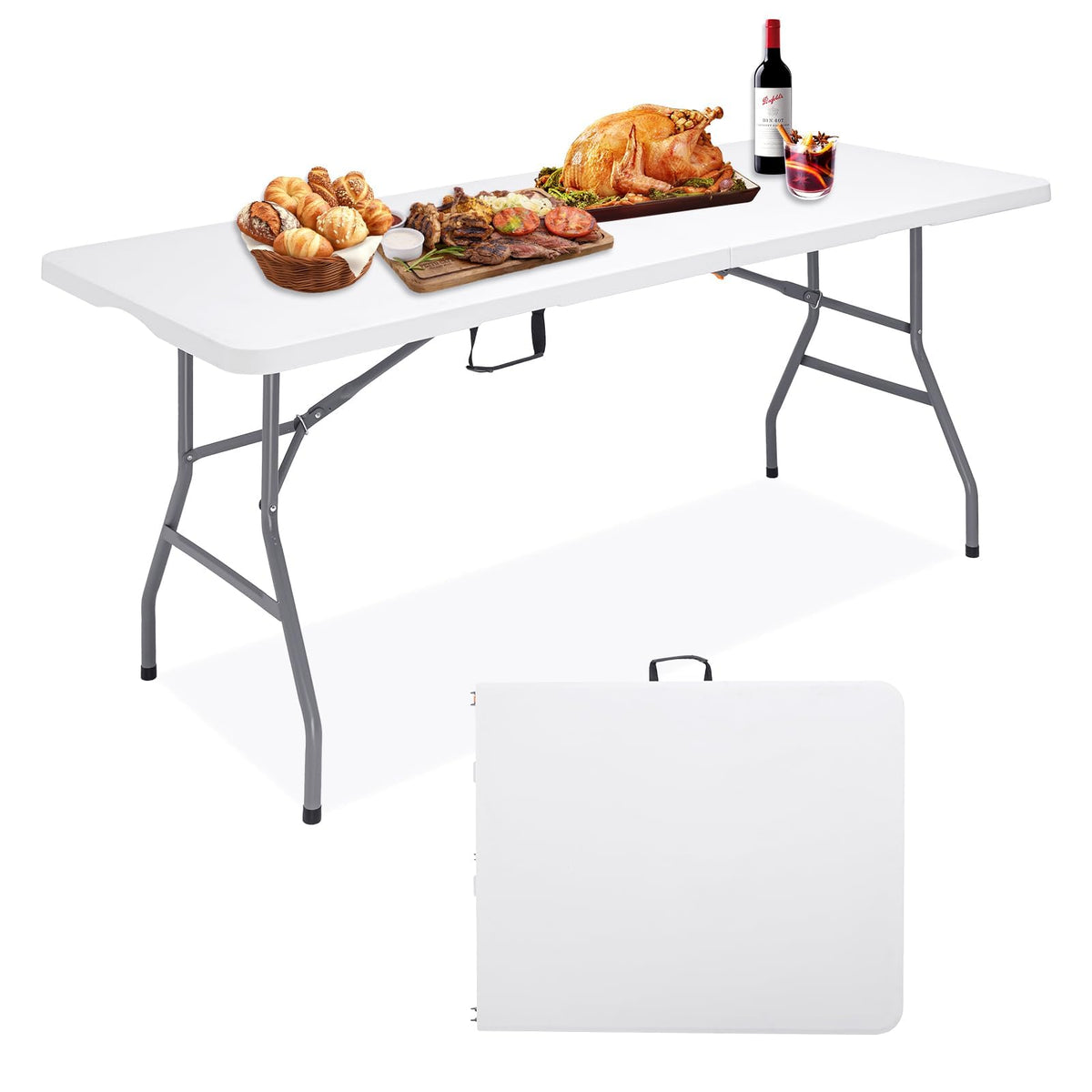 6Ft Heavy Duty Portable Plastic Folding Table J18916