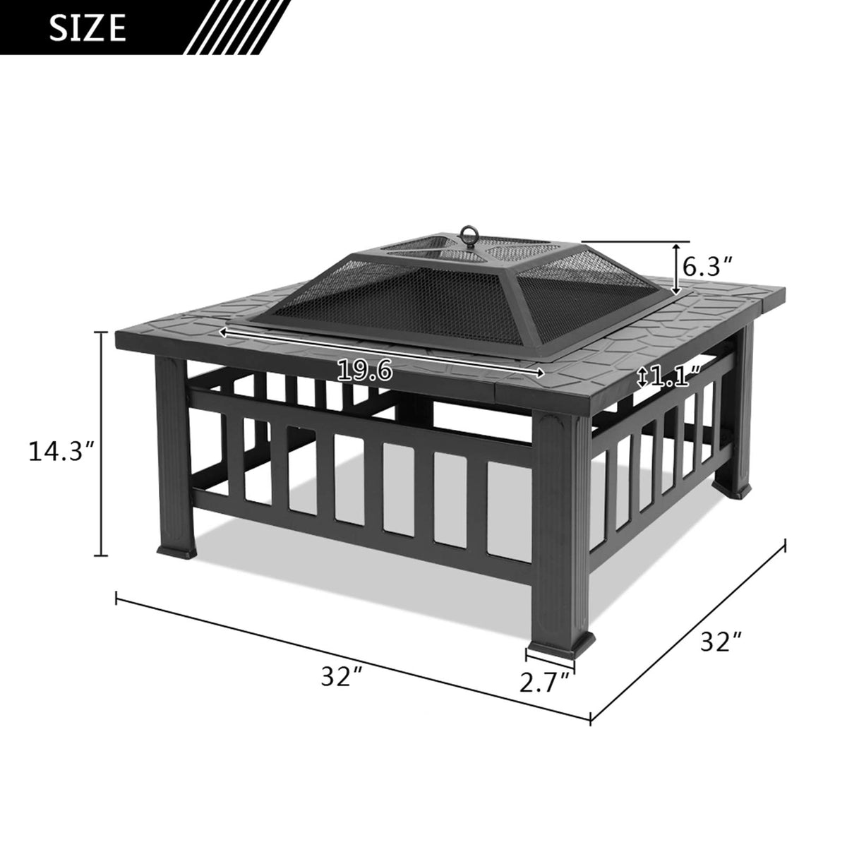 32in Square Metal Fire Pit Table F145851