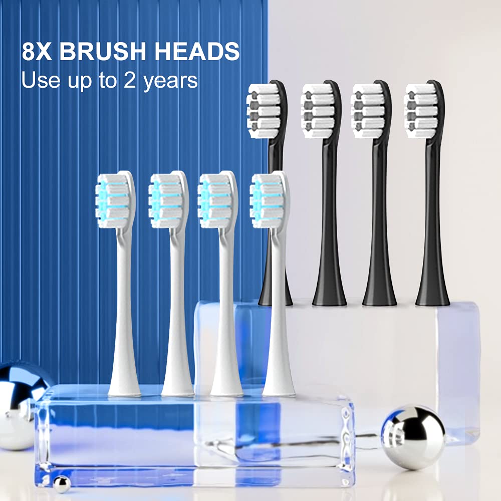 2 Pack Rechargeable Electric Toothbrushes with 8 Brush Heads F943