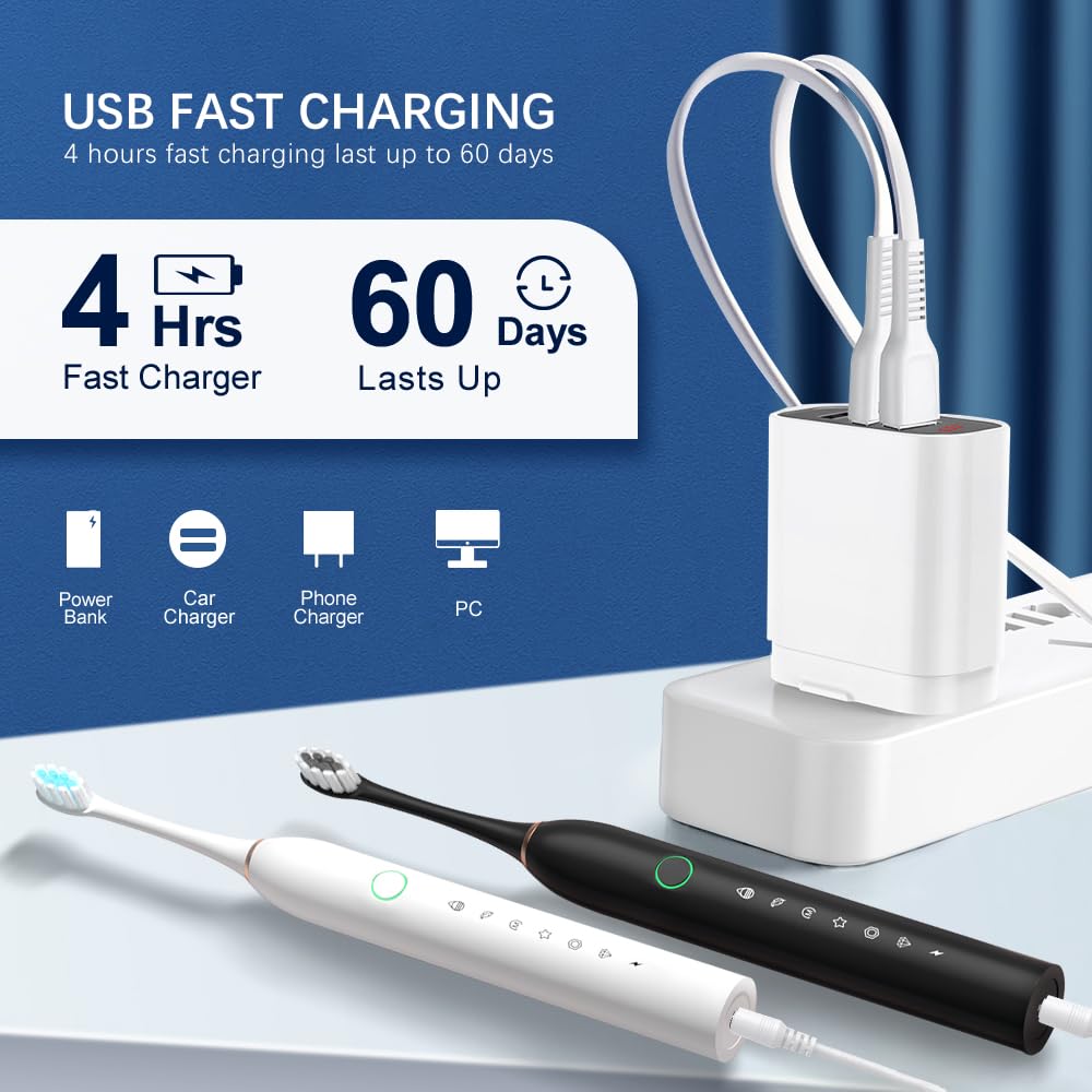 2 Pack Rechargeable Electric Toothbrushes with 8 Brush Heads F943