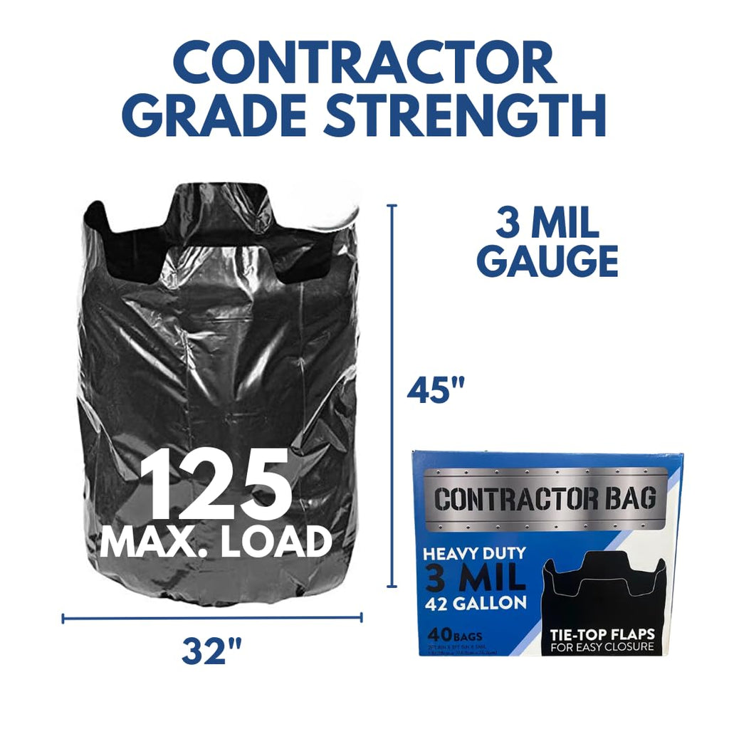 42 Gallon Black Contractor Garbage Bag, 40 Count D578225