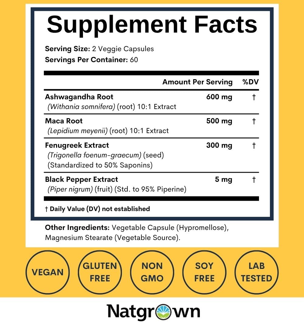 Ashwagandha Maca Root Fenugreek Capsules 120 Ct E196129