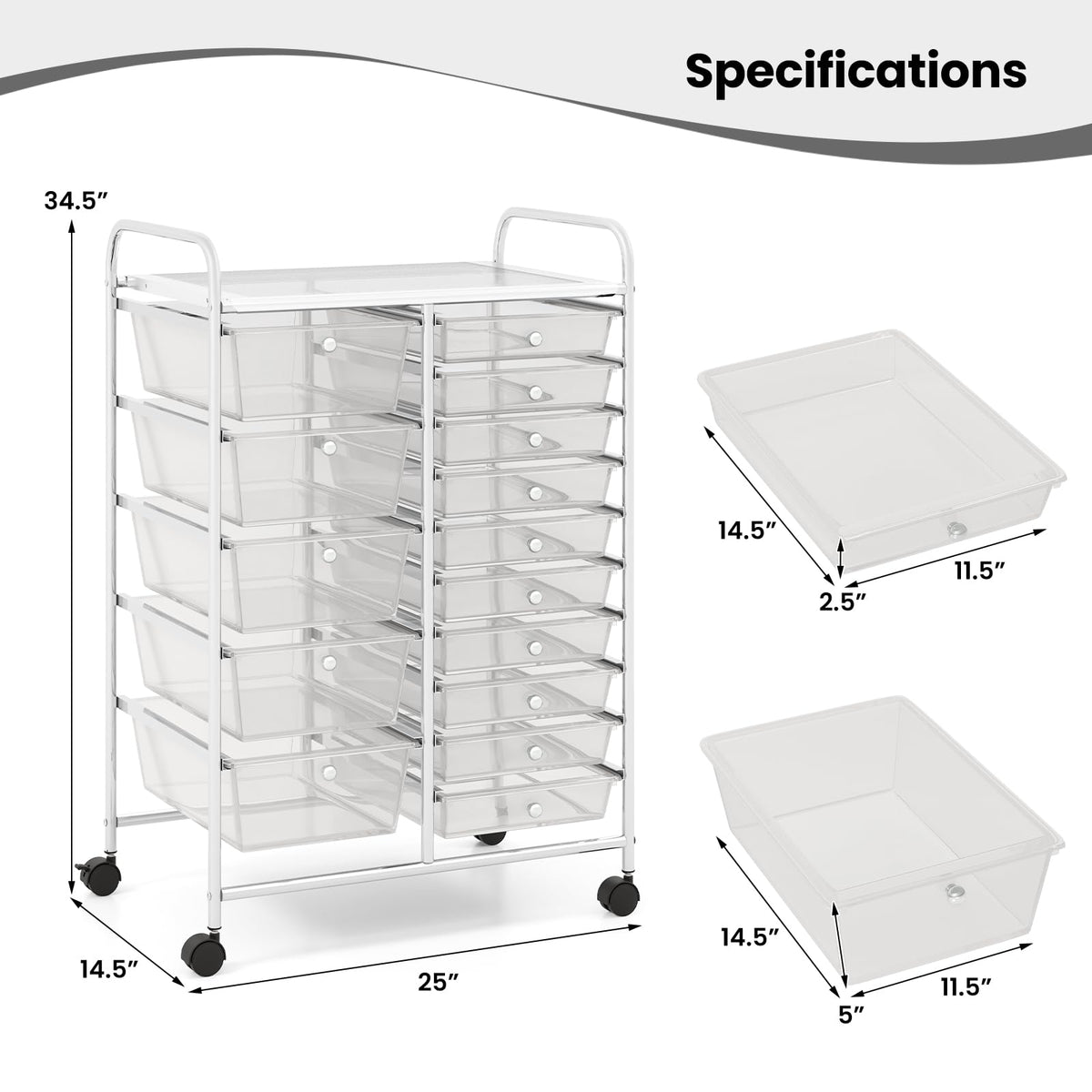 15 Drawer Rolling Storage Cart with Metal Frame T549
