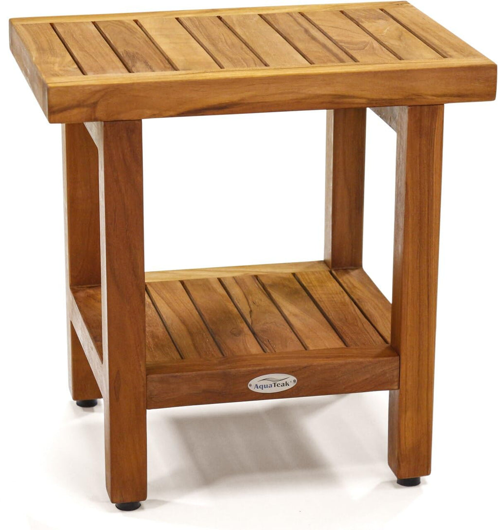 18" Teak Shower Bench with Shelf I8003