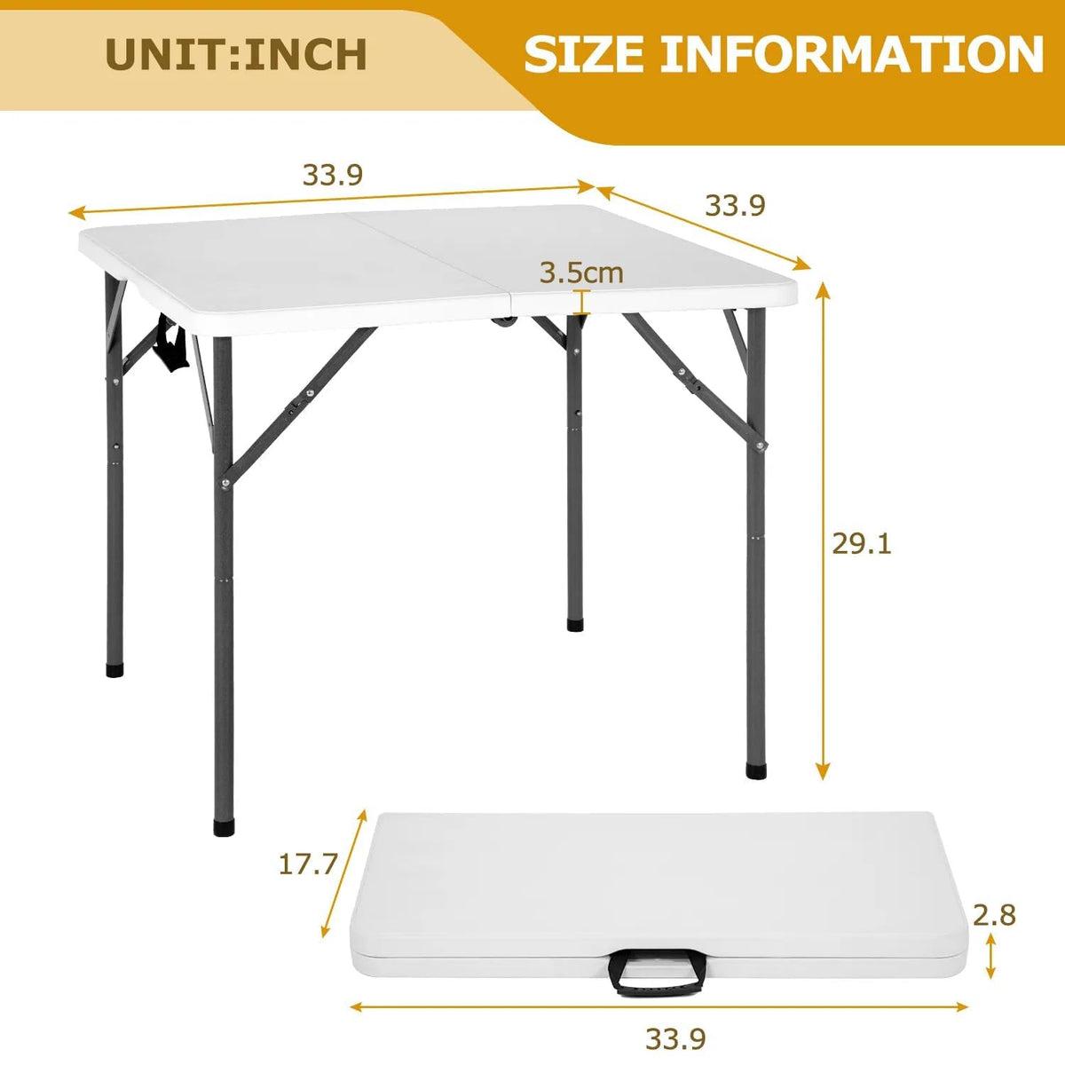 34" Square Plastic Folding Card Table with Carrying Handle P48974