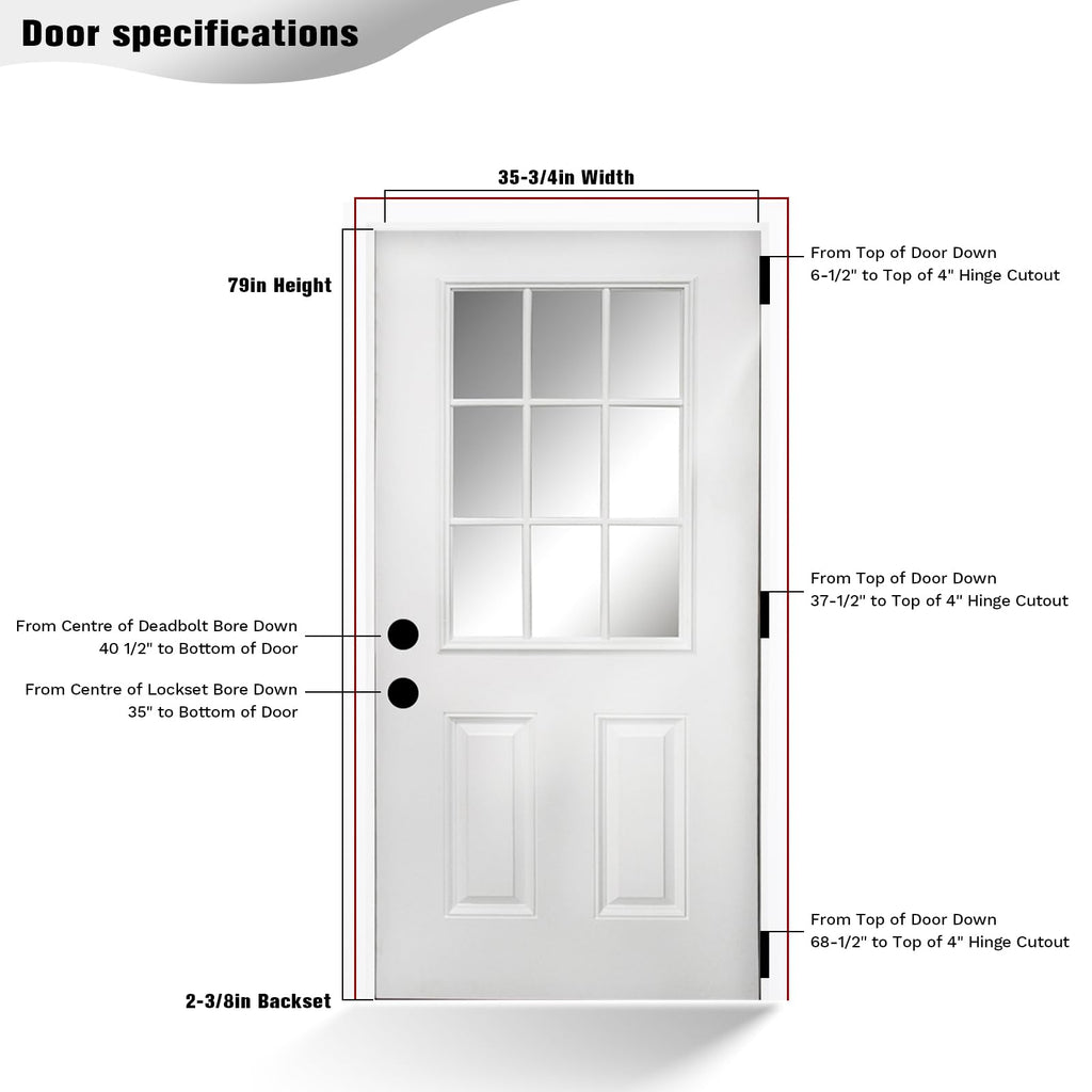 36 x 80 Fiberglass Entry Door with Vinyl Frame Low-E Glass Right Hand Inswing P36737