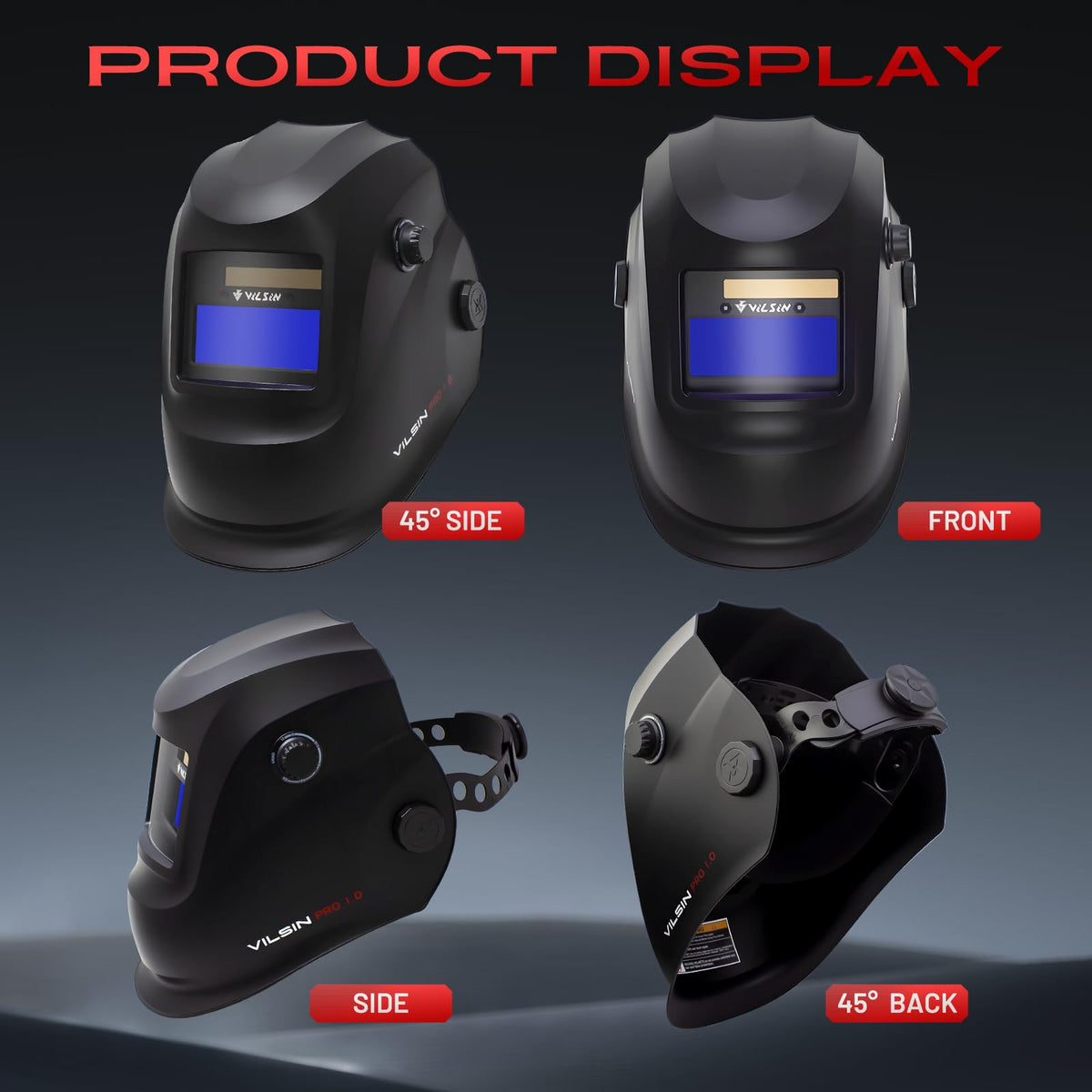 Auto Darkening Solar Powered Welding Helmet with 2 Arc Sensor, Black V8026