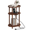 3-Tier Oval Bamboo Side Table with Charging Station P616