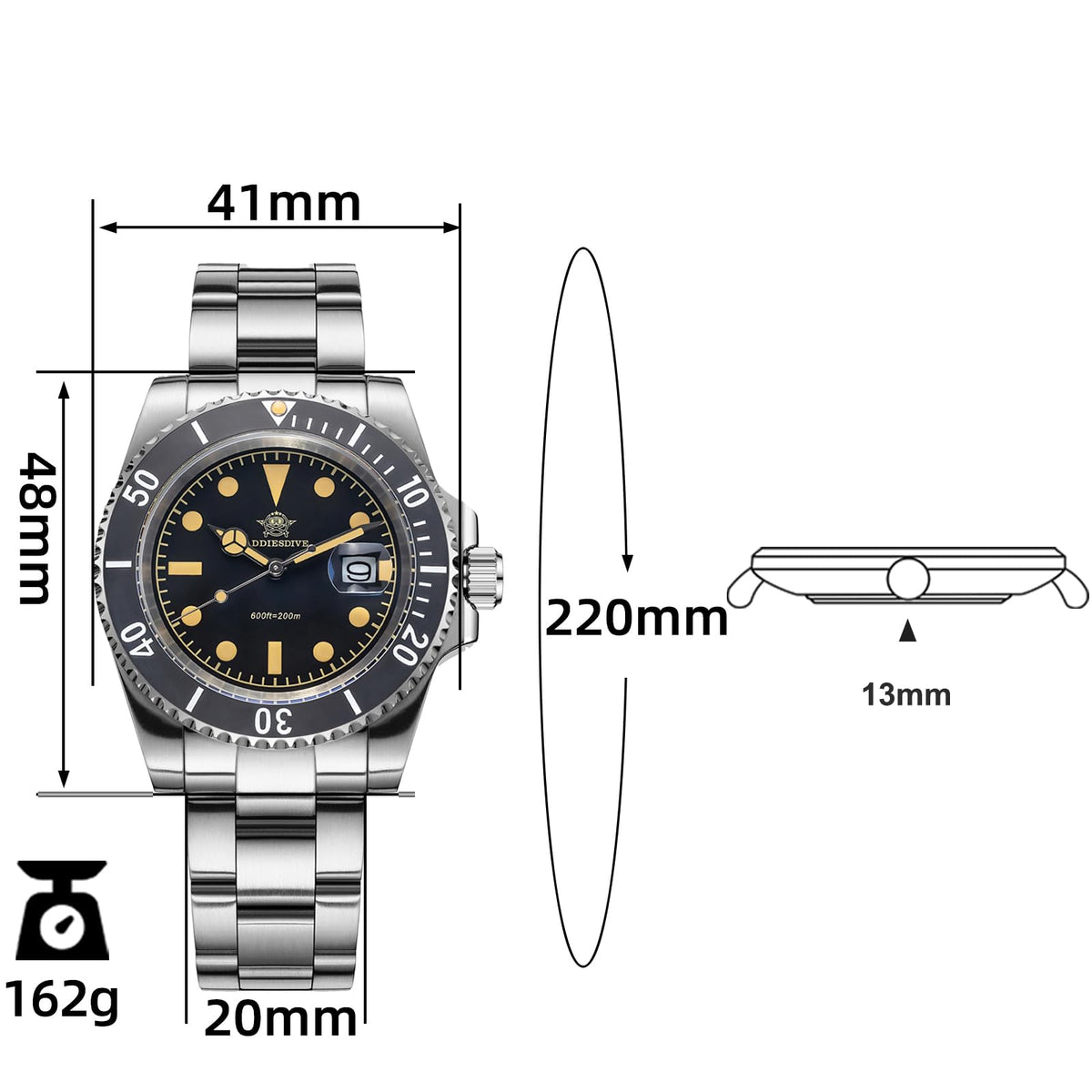 41MM Quartz Dive Watch Stainless Steel Bracelet V8835