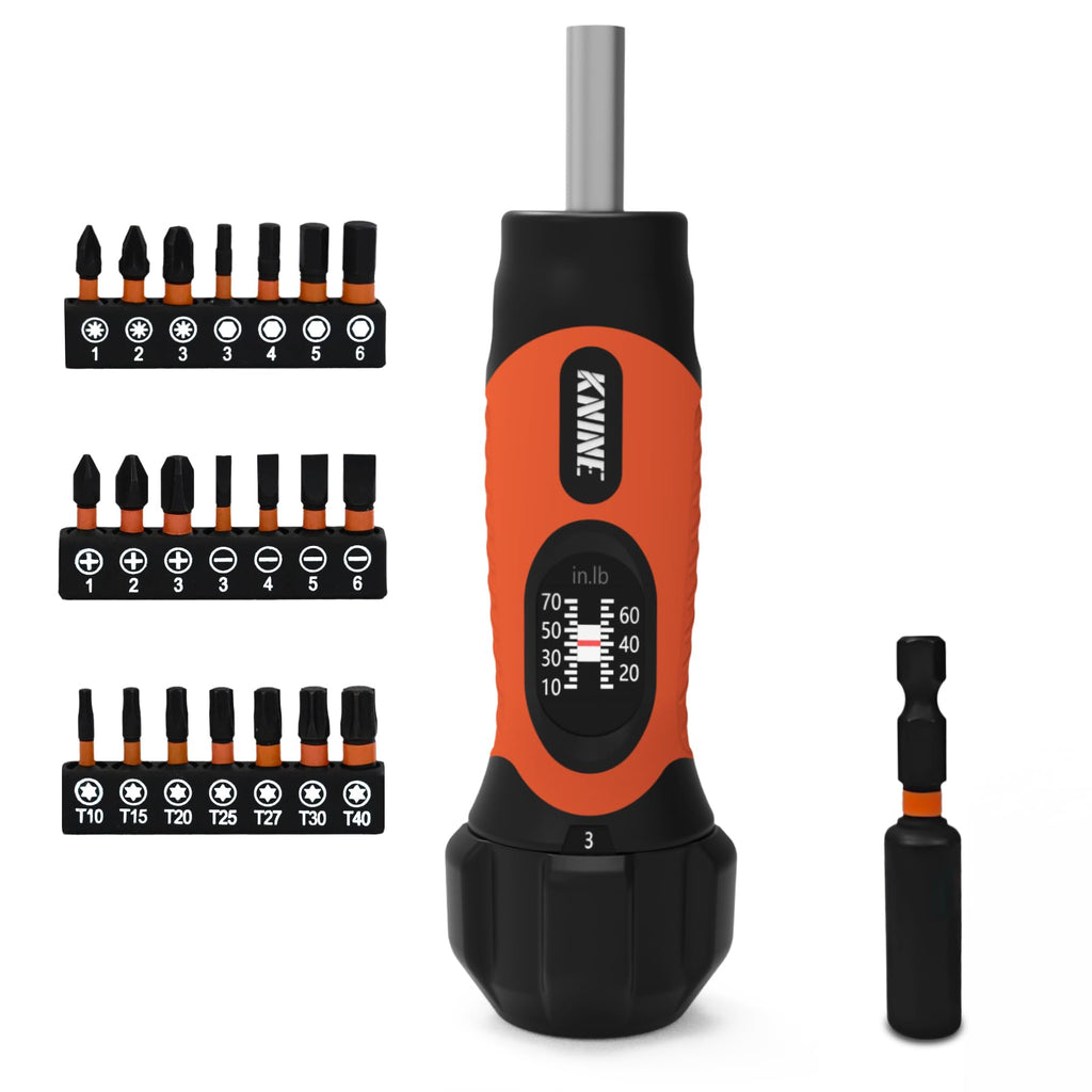 Torque Screwdriver Wrench Set 10-70 Inch Pounds 21 Hex Bits Orange W379776