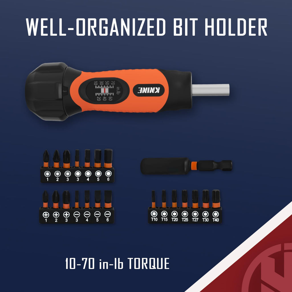 Torque Screwdriver Wrench Set 10-70 Inch Pounds 21 Hex Bits Orange W379776