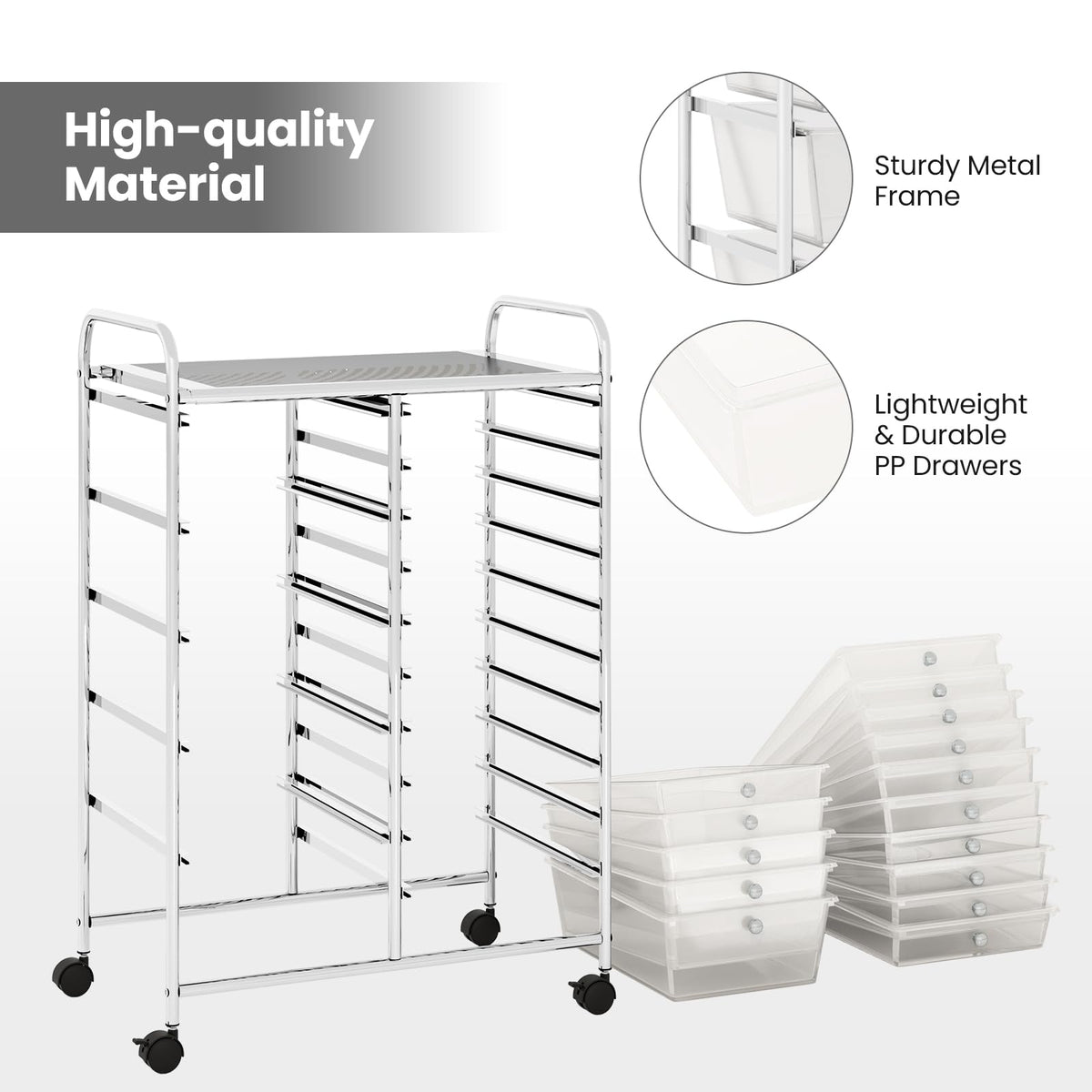15 Drawer Rolling Storage Cart with Metal Frame T549