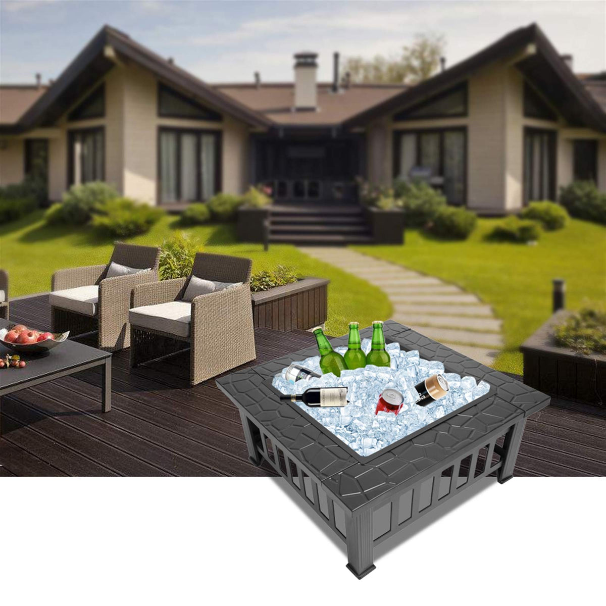 32in Square Metal Fire Pit Table F145851