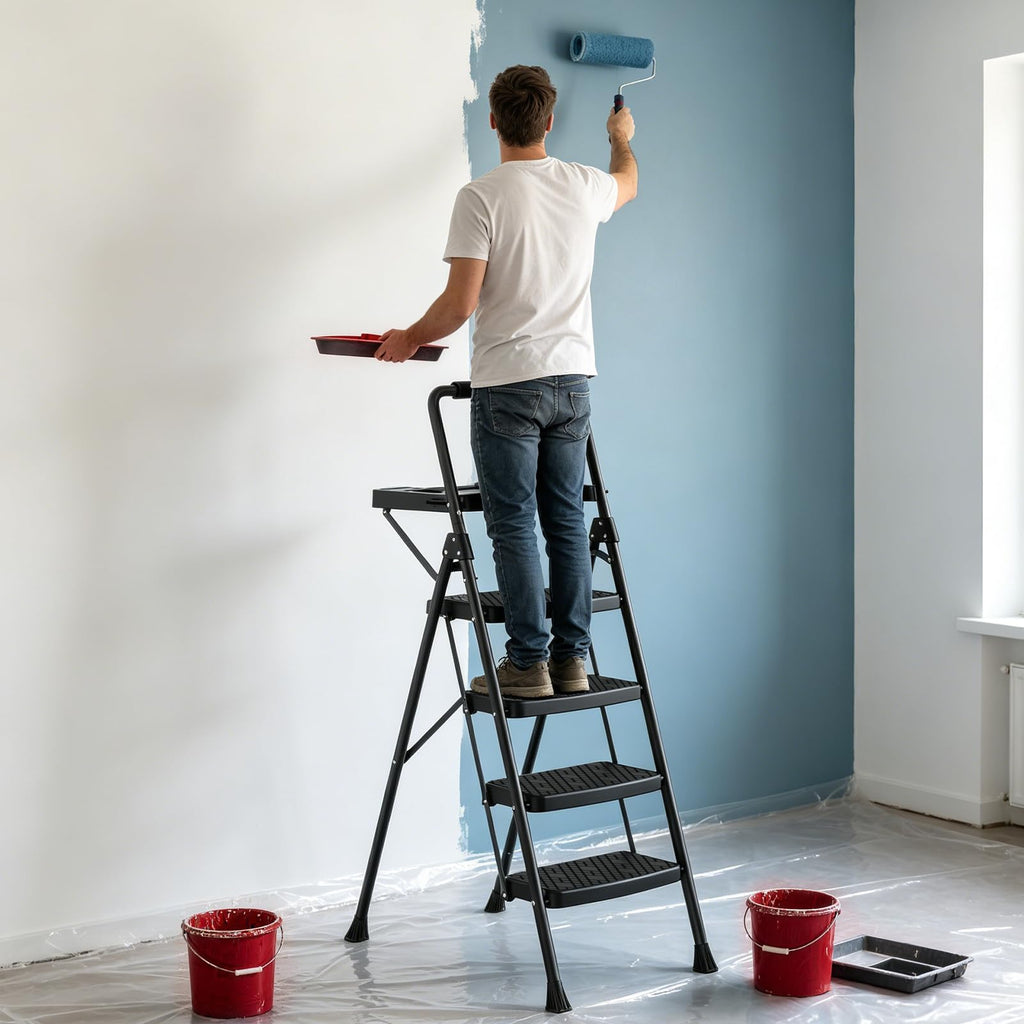 4 Step Steel Ladder with Tool Tray and Handrails N32178