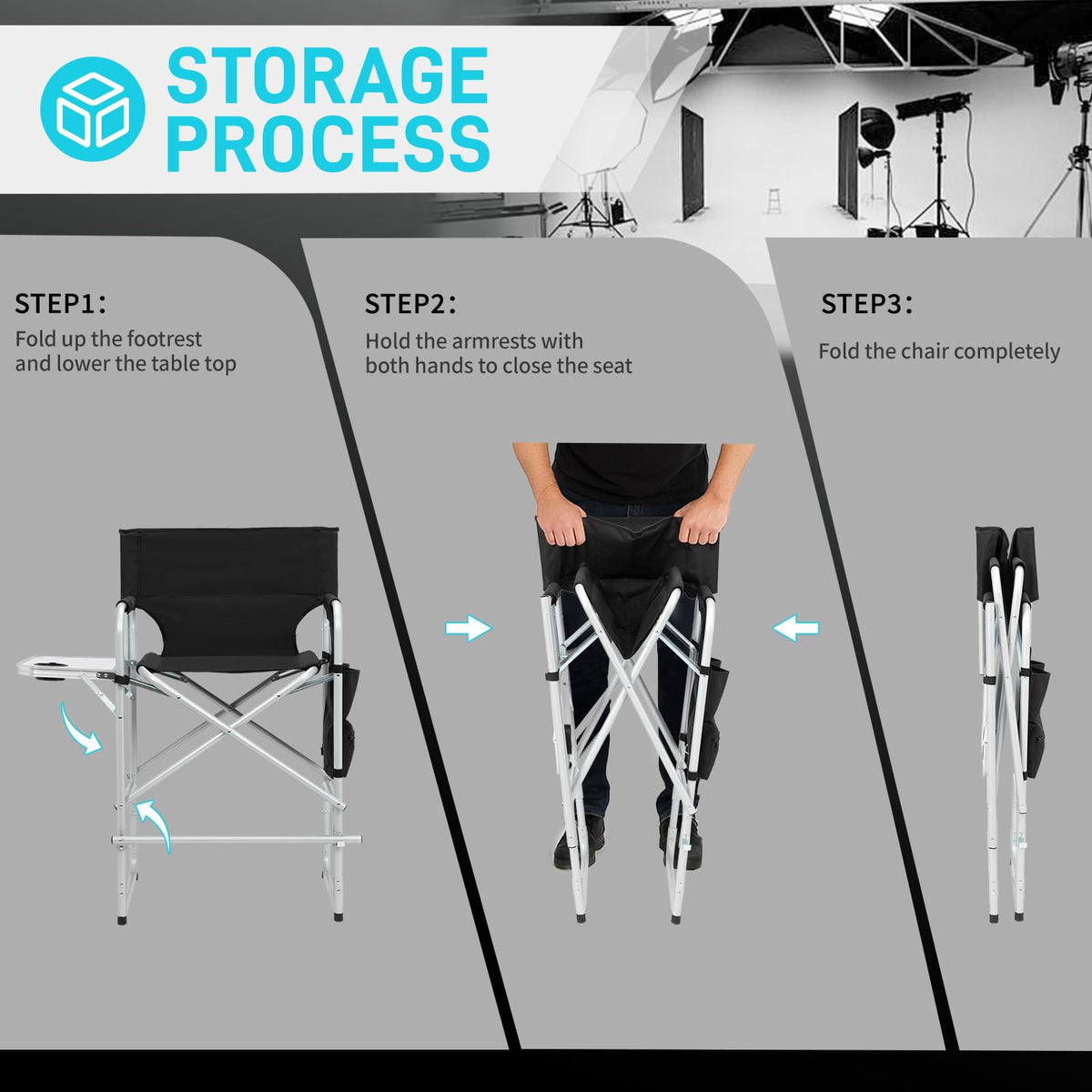 26" Tall Black Folding Directors Chair H3745