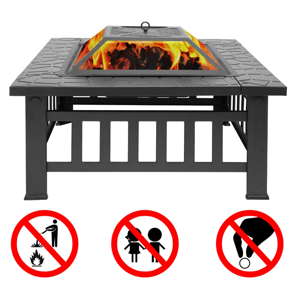 32in Square Metal Fire Pit Table F145851