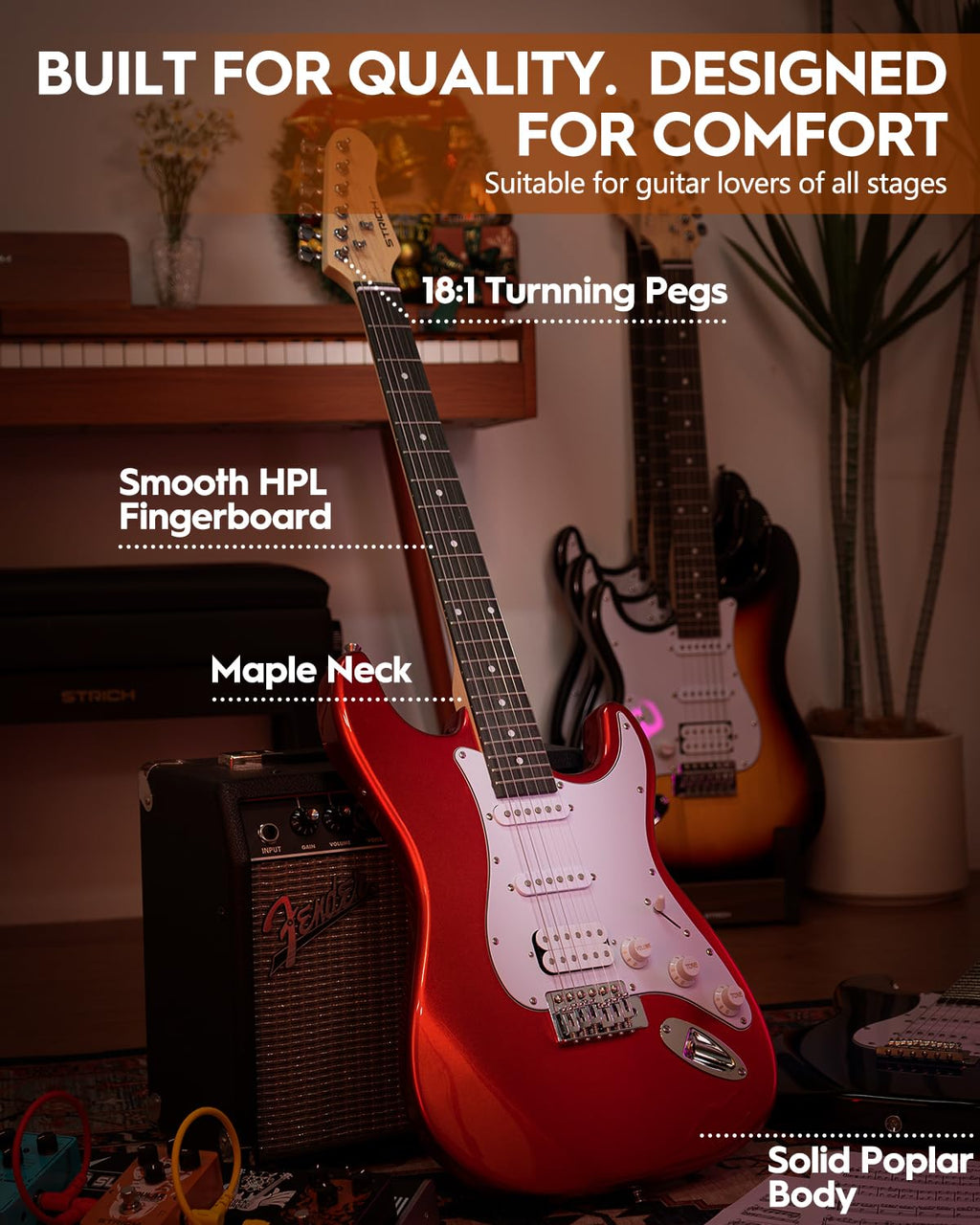 39" Full Size HSS Pick Up Electric Guitar Beginner Kit Y154009
