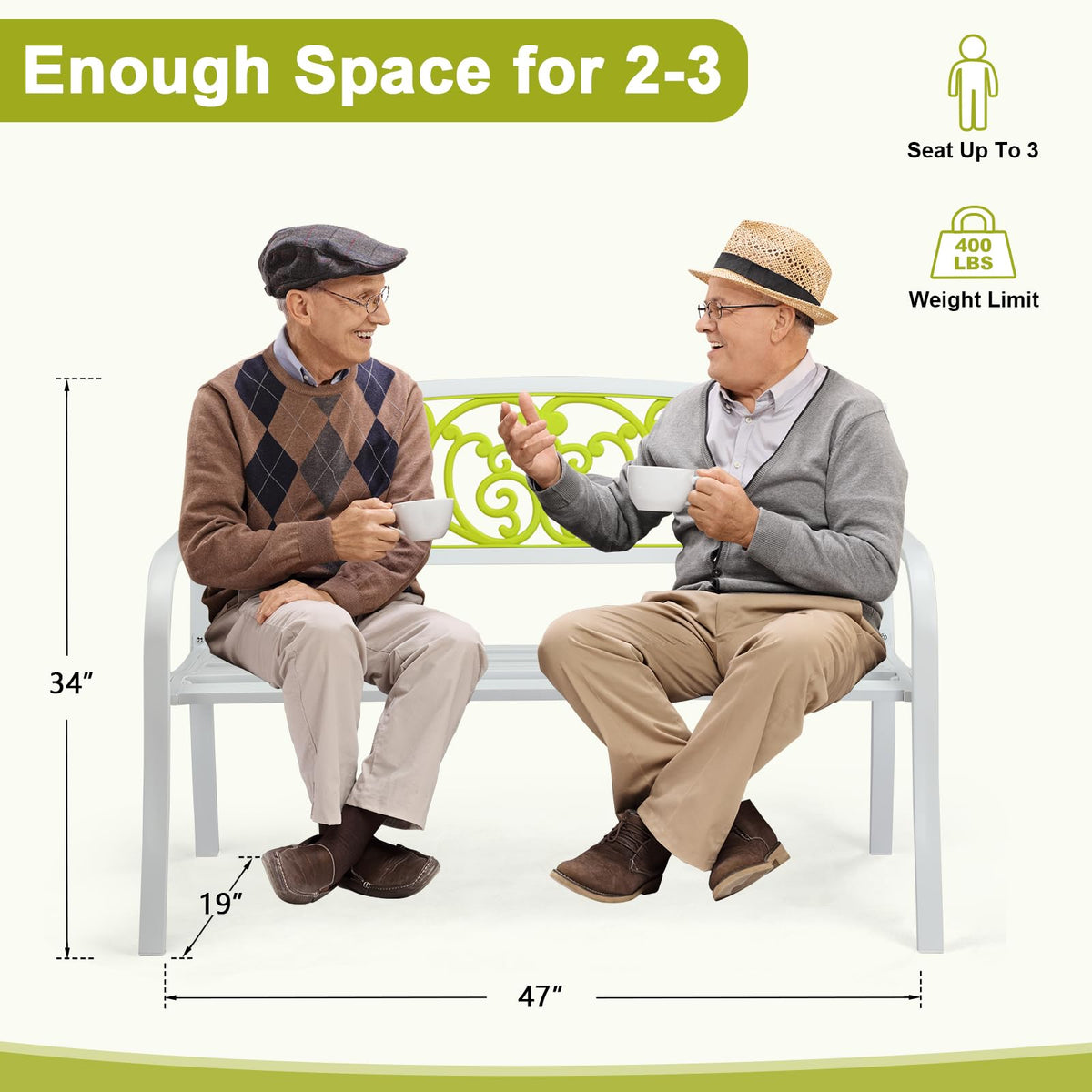 47in Weatherproof Metal Outdoor Bench with Back and Armrests E872