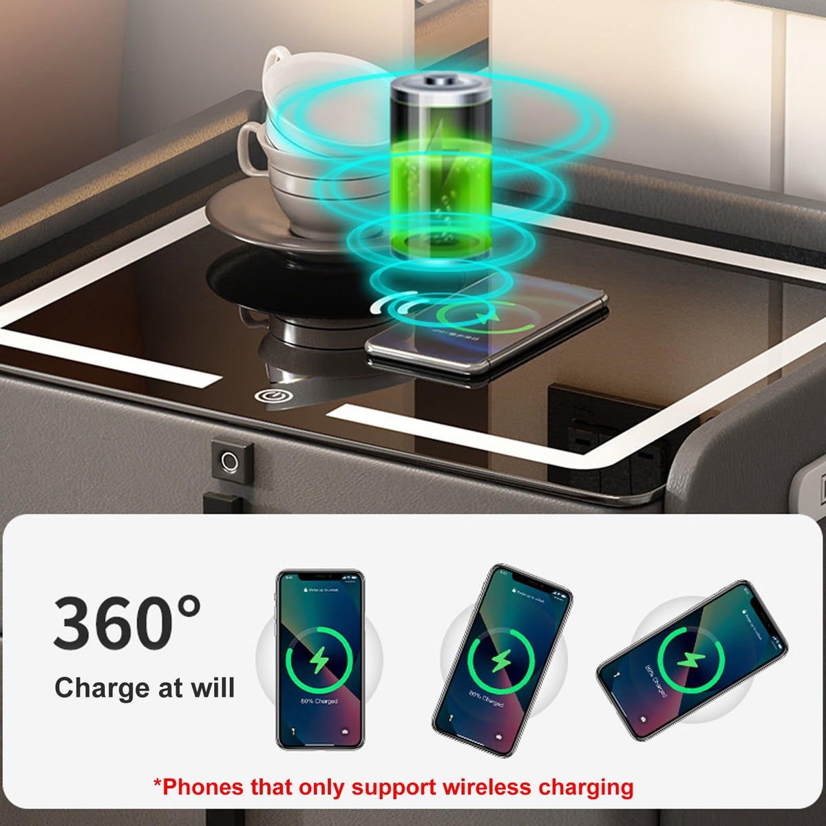 Khaki Nightstand with Wireless Charging Station and 3 Drawers K956