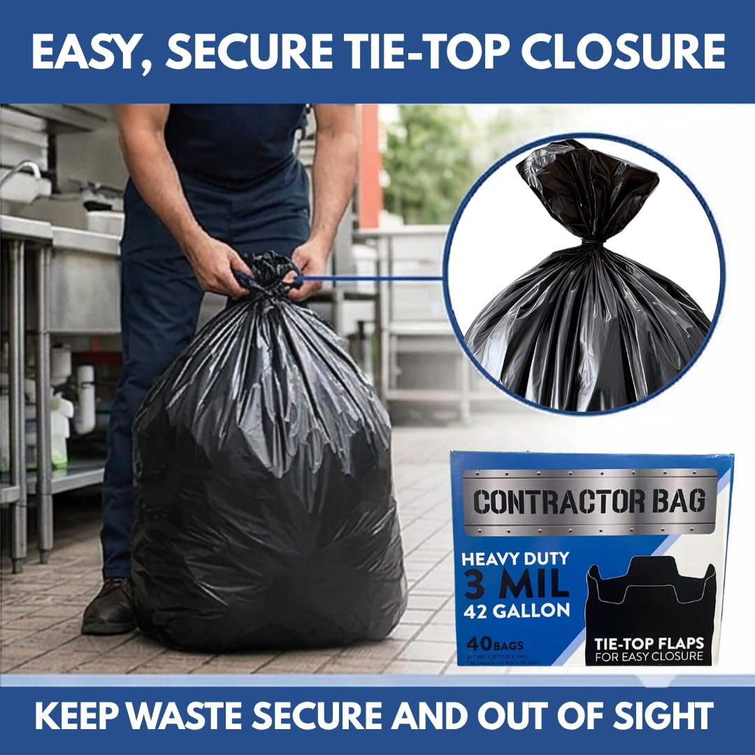 42 Gallon Black Contractor Garbage Bag, 40 Count D578225