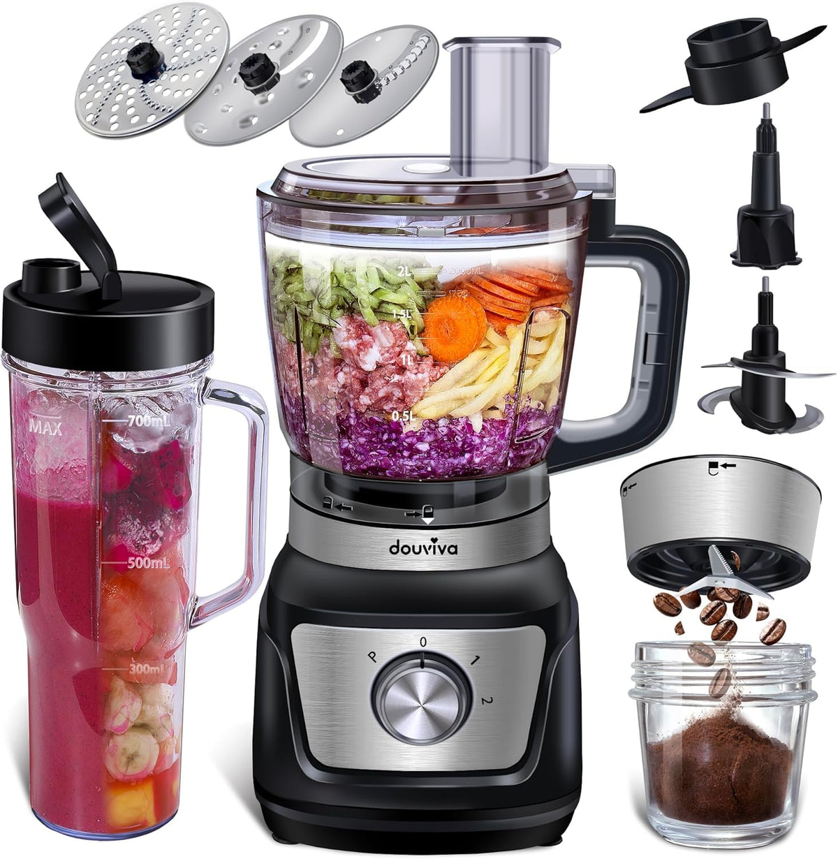 8-Cup Food Processor & Blender Combo, 1000W, Black N1659