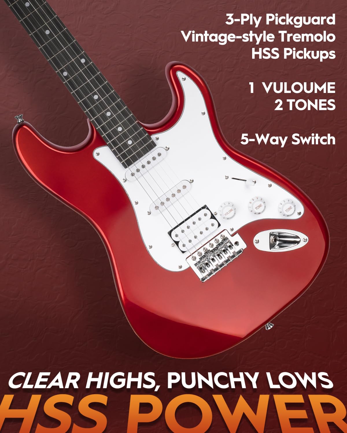 39" Full Size HSS Pick Up Electric Guitar Beginner Kit Y154009