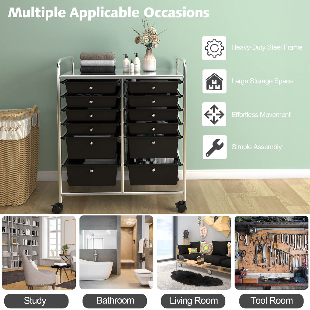12 Drawer Rolling Storage Cart D140445