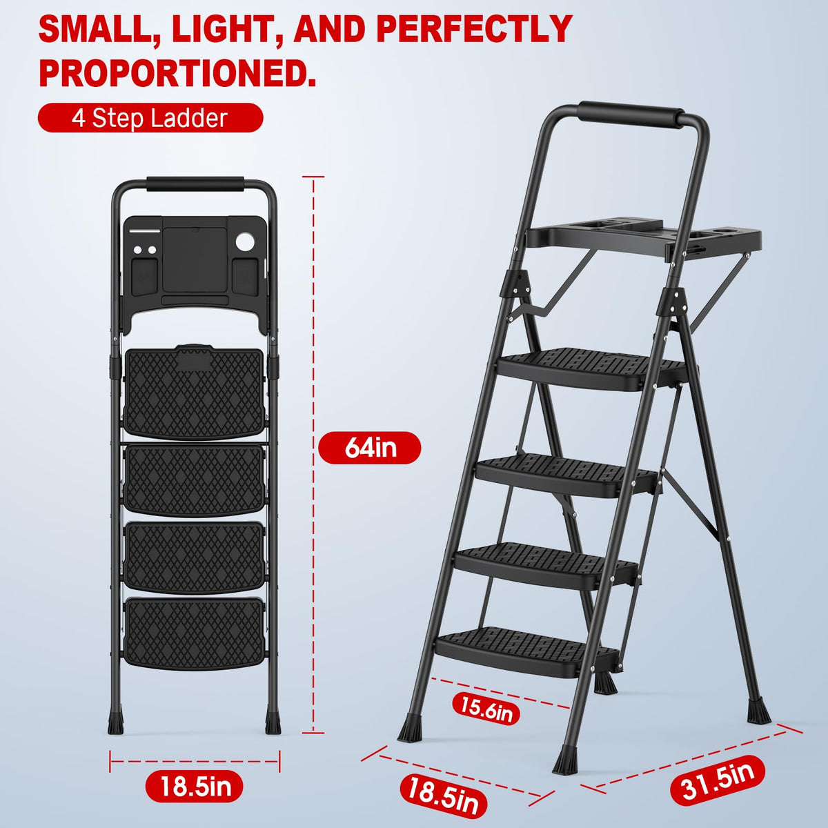 4 Step Steel Ladder with Tool Tray and Handrails N32178