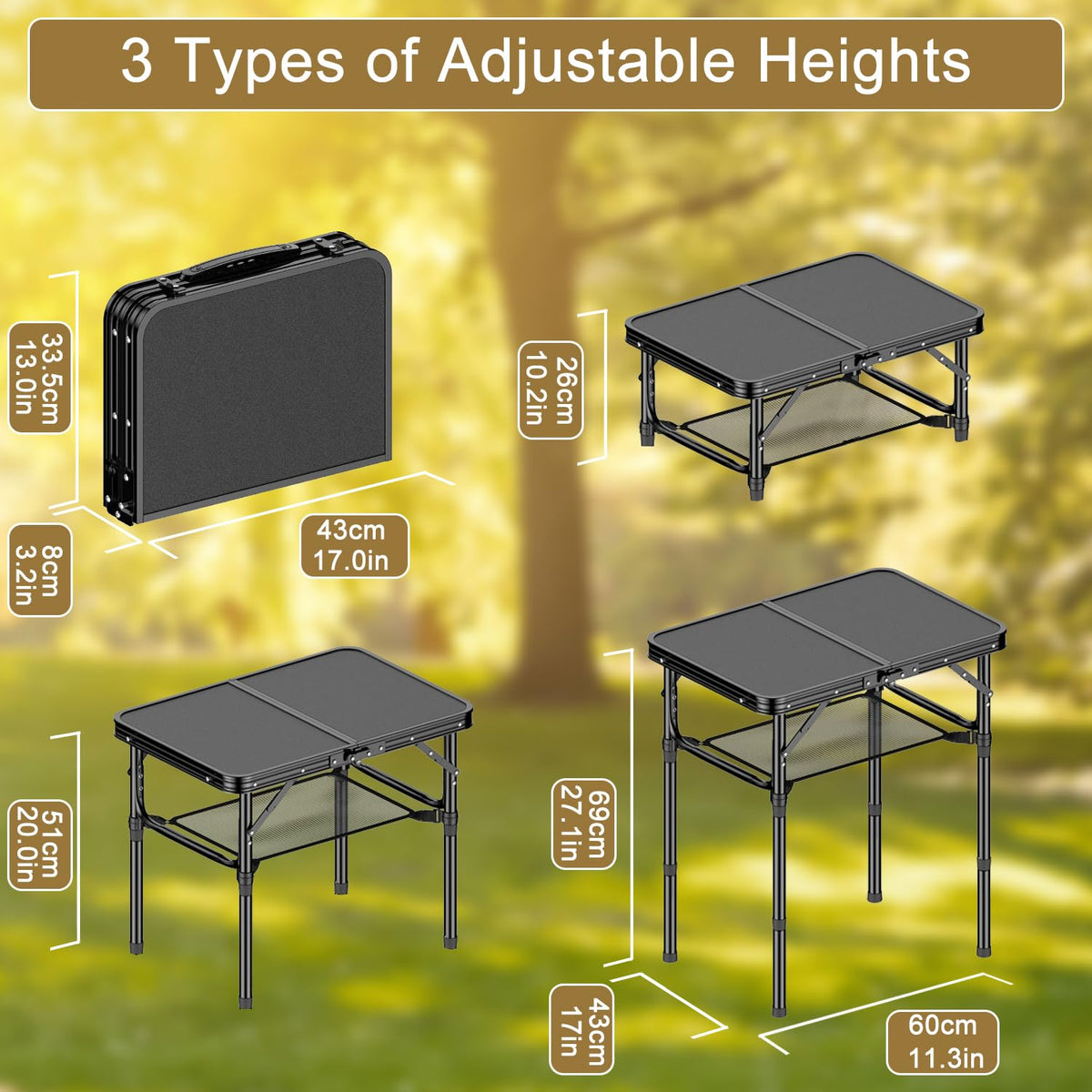 2 FT Folding Camping Table with 3 Adjustable Height S525004