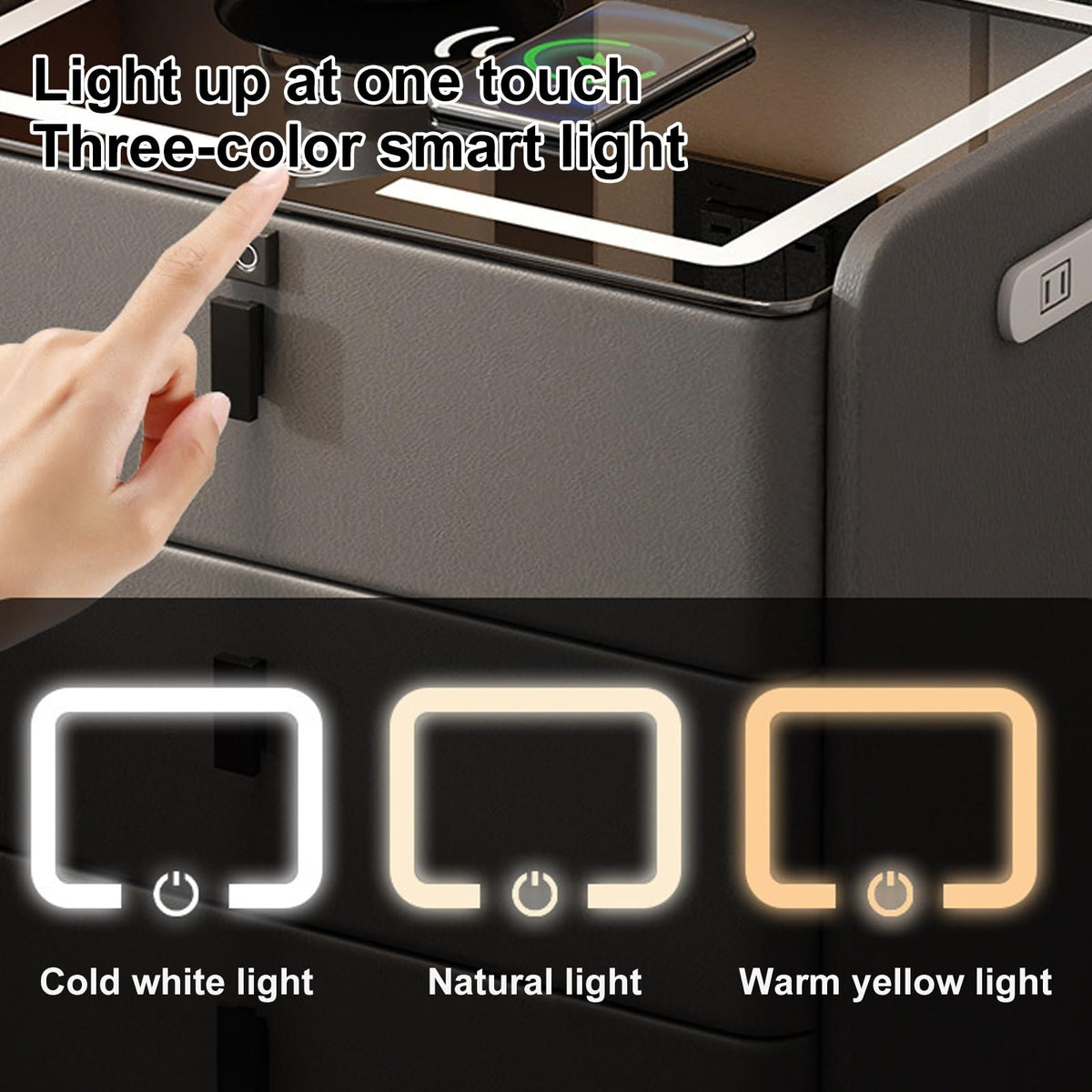 Khaki Nightstand with Wireless Charging Station and 3 Drawers K956