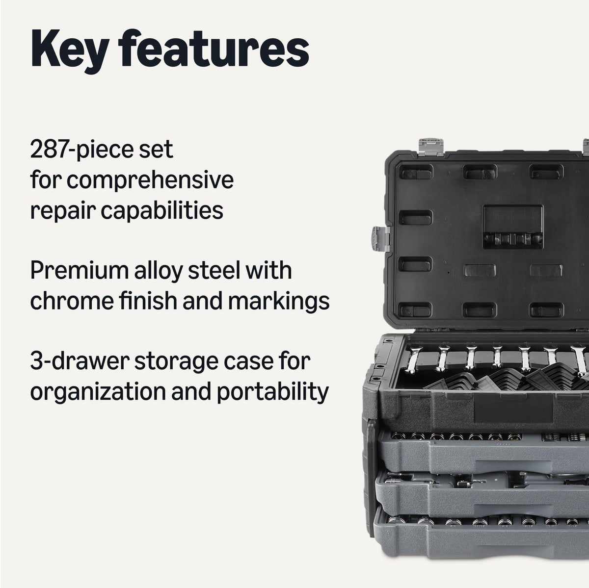 287-Piece Mechanic Socket Set with 3-Drawer Case Q6741