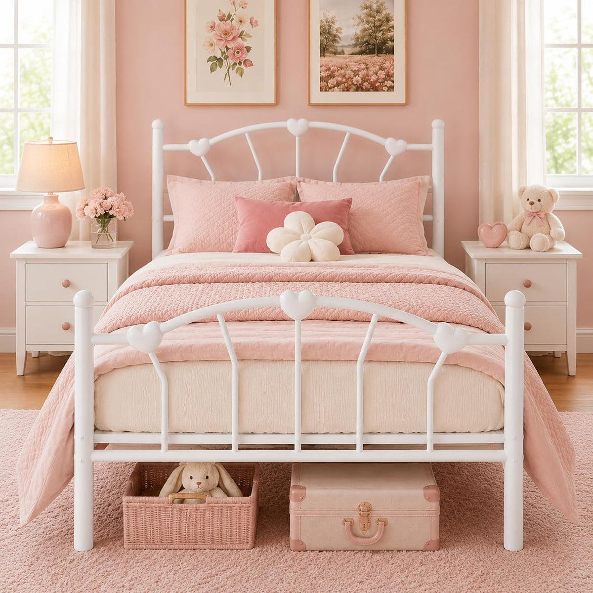 White Twin Metal Bed Frame B48660
