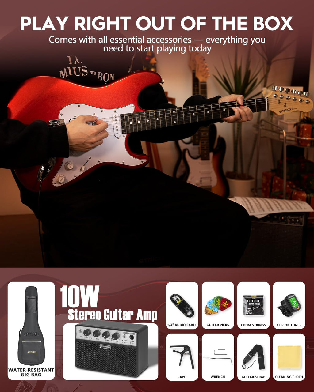 39" Full Size HSS Pick Up Electric Guitar Beginner Kit Y154009