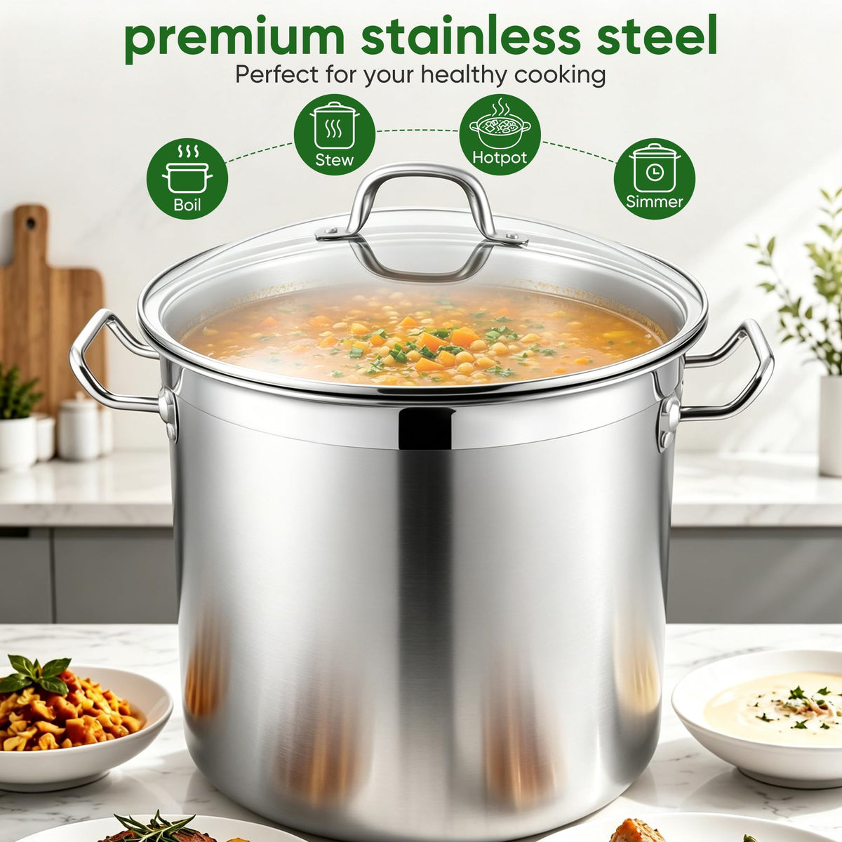 24 Quart Tri-Ply Stainless Steel Stock Pot with Lid H834352