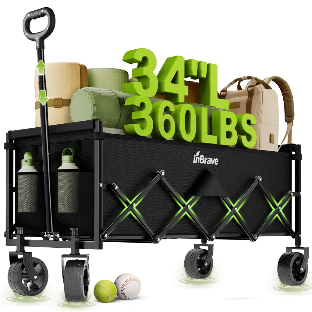 34" Extra Long Collapsible Wagon Cart, 360LBS Capacity, Black J875285
