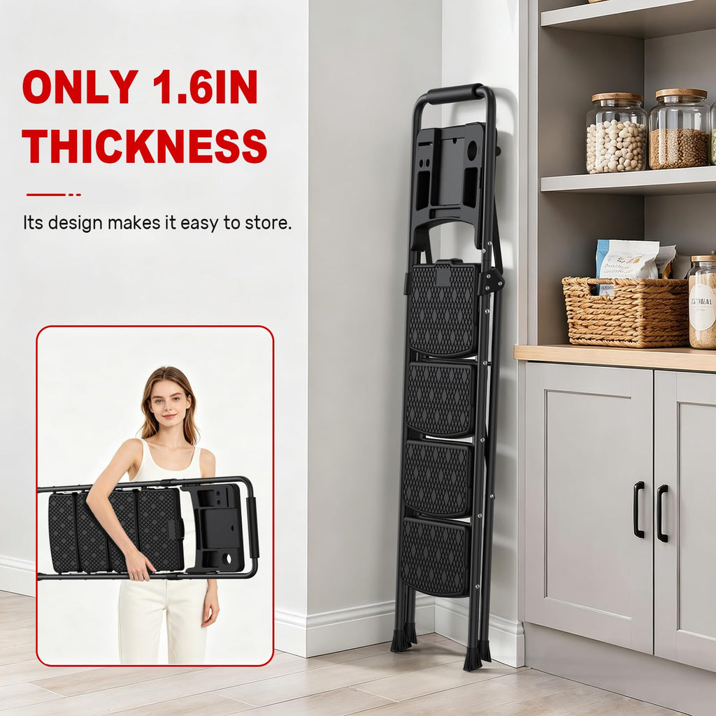 4 Step Steel Ladder with Tool Tray and Handrails N32178