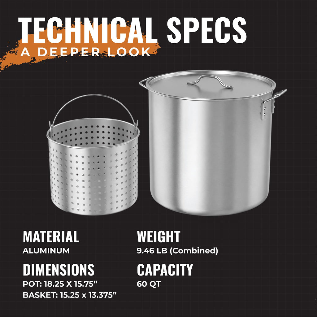 60Qt Aluminum Stock Pot with Strainer and Lid E457