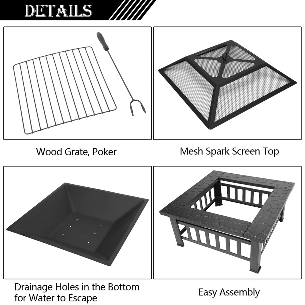 32in Square Metal Fire Pit Table F145851
