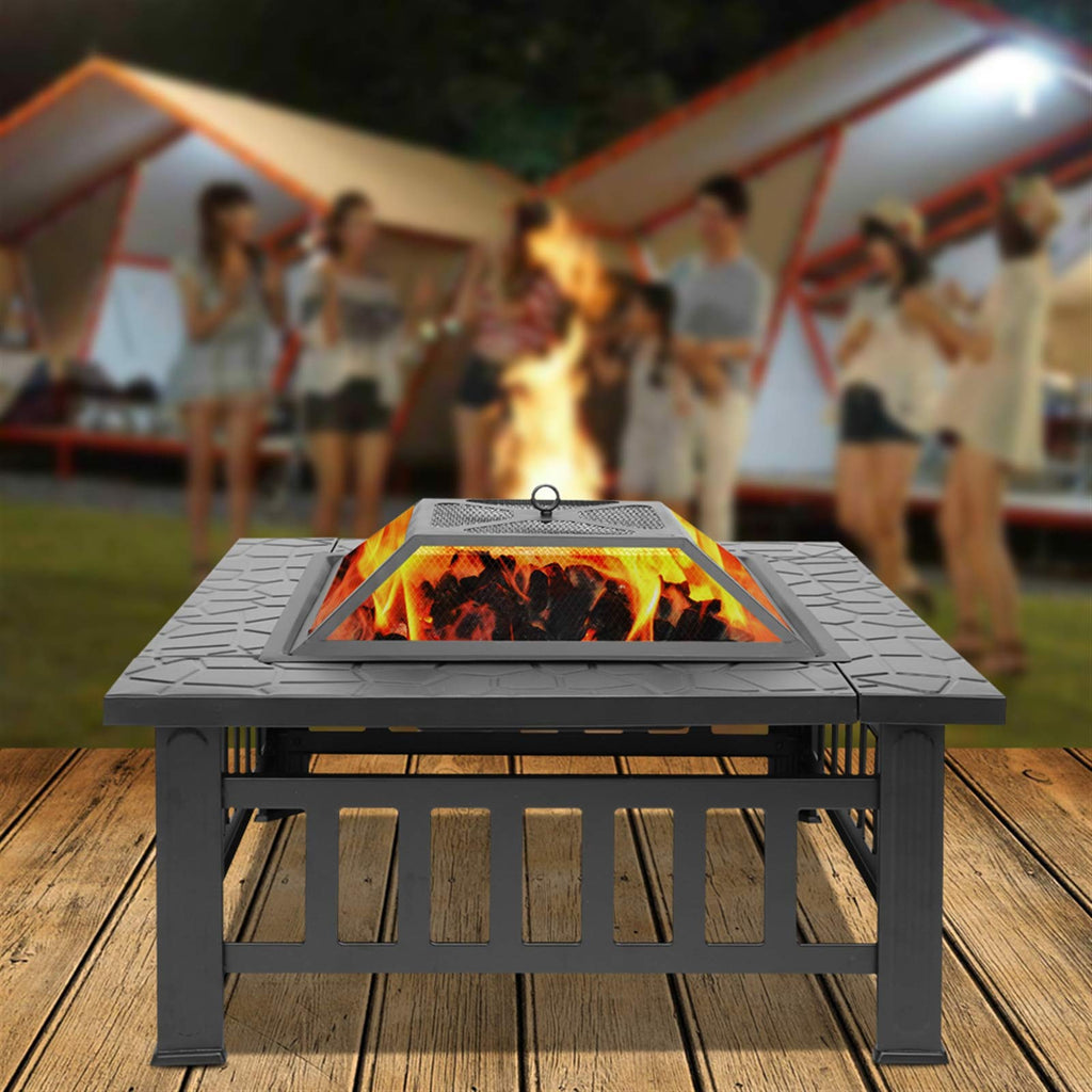32in Square Metal Fire Pit Table F145851