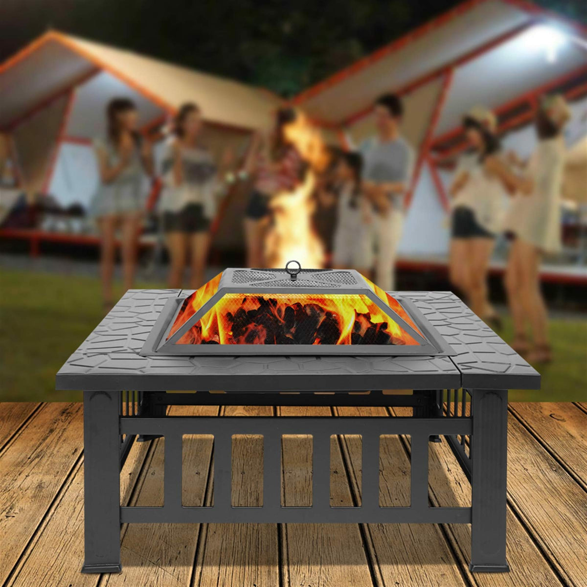 32in Square Metal Fire Pit Table F145851