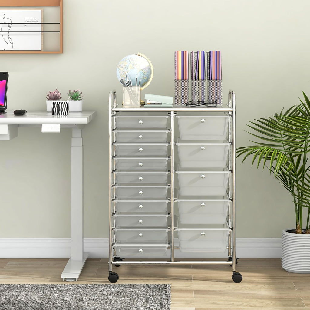 15 Drawer Rolling Storage Cart with Metal Frame T549