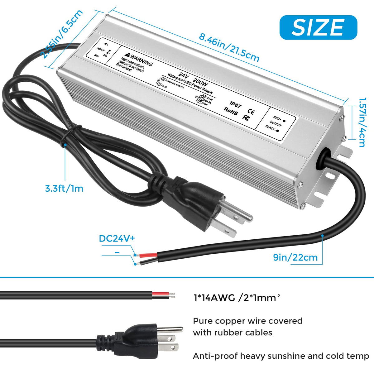 24V 200W IP67 Waterproof LED Power Supply W8068
